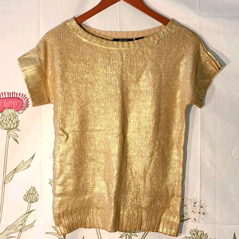 3/$25 GOLD SWEATER by VERVE ami shorl sleeve Small